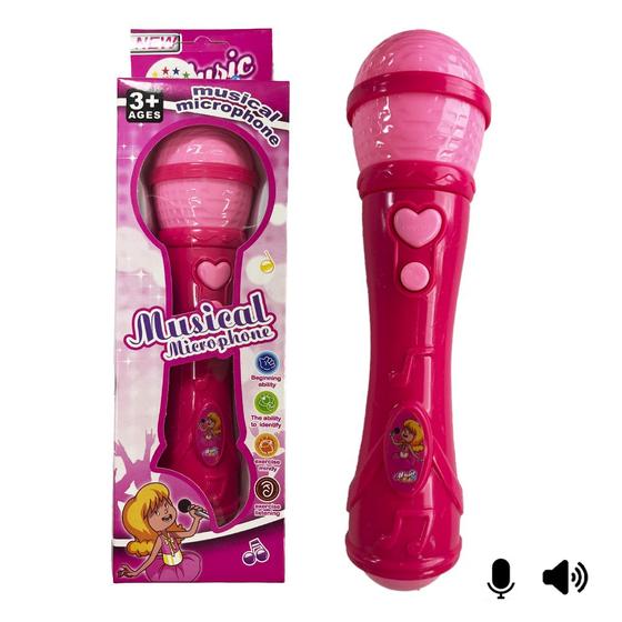 Imagem de Microfone Infantil Rosa Voz de verdade Toca Musica Brinquedo