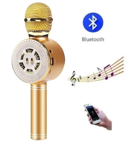 Imagem de Microfone Karaokê Bluetooth Sd Usb Com 4 Efeitos De Voz Ws-669 Dourado