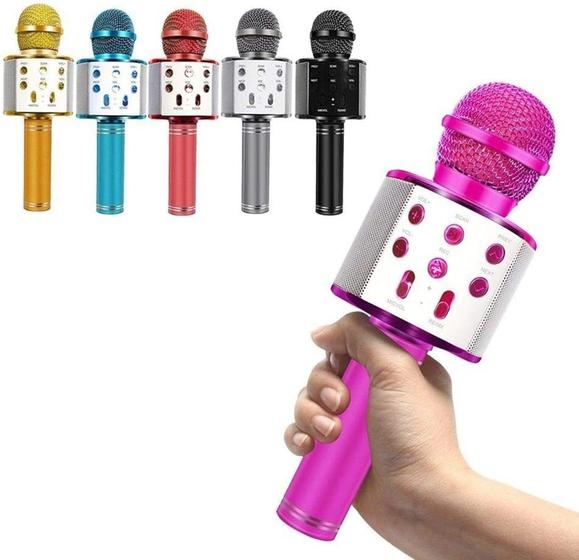 Imagem de Microfone Karaoke caixinha de som recarregavel Bluetooth 2 Alto-Falant Usb Ws-858
