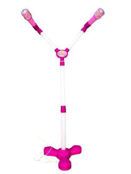 Imagem de Microfone Karaokê infantil com 2 Microfones e Pedestal Com Leds Conecta Celular (rosa) - Toy King