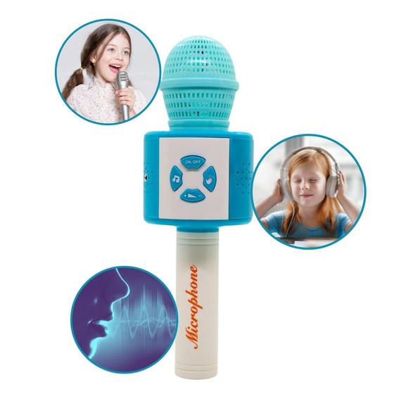 Microfone karaokê infantil para criança LED música luz conecta celular ...