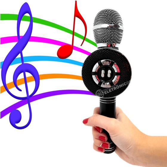 Imagem de Microfone Karaokê Luzes Led Rádio Caixa D Som  Sem Fio  Bluetooth Efeito De Voz Repórter MT1035
