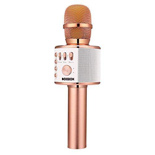 Imagem de Microfone Karaoke Portátil BONAOK Sem Fio, 3 em 1, Rose Gold