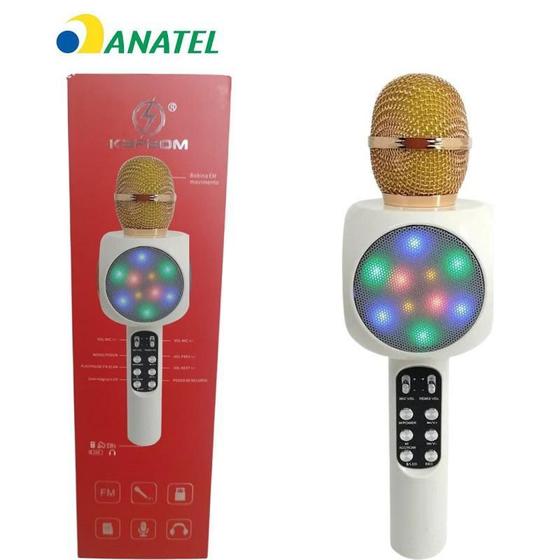 Microfone Karaokê Sem Fio Branco Bluetooth Wireless Usb Kapbom