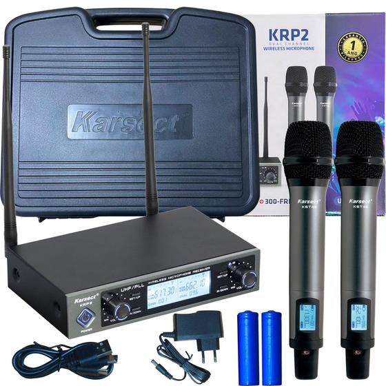 Imagem de Microfone Karsect Duplo Sem fio KRP2 Preto + Bateria Lithium Recarregável