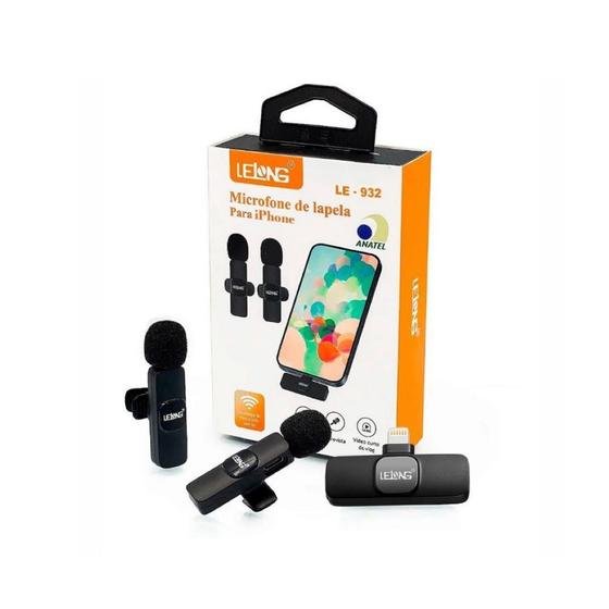 Imagem de Microfone Lapela Duplo Sem Fio Lelong LE-932 Compatível com Lightning/Iphone - ELE284