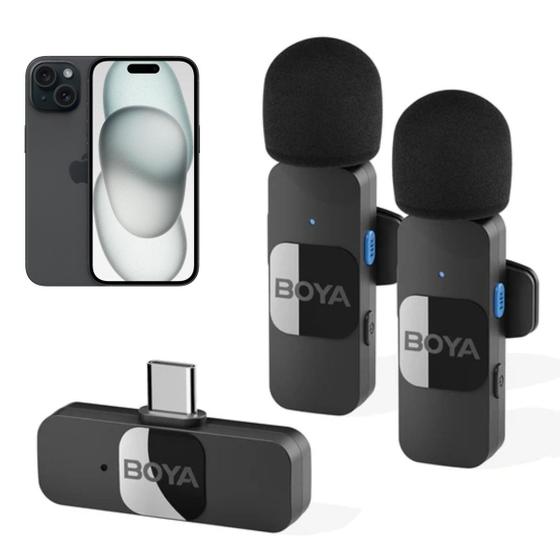 Imagem de Microfone Lapela Duplo Sem Fio para iPhone USB-C e Android Boya V20