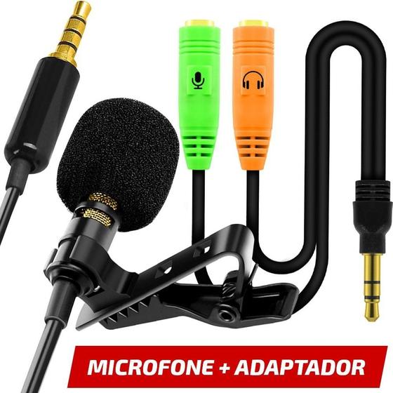 Imagem de Microfone Lapela Para Celular Estereo + Adaptador Para Fone