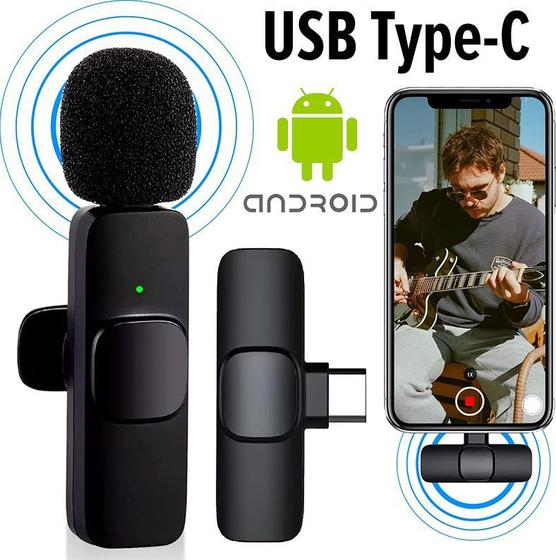 Imagem de Microfone Lapela Sem Fio Celular Android Usb Tipo C Universal Gravar Vídeo Omnidirecional + Transmissor Plug & Play Vlog