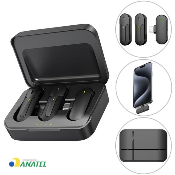 Imagem de Microfone Lapela Sem Fio para Iphone 15 15 Pro e 15 Pro Max Profissional Tipo-C Live Duplo