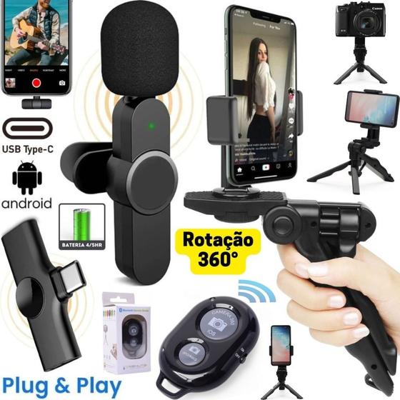 Imagem de Microfone Lapela Sem Fio Usb Tipo-c Profissional + Acessórios Celular Gravação Vídeo Filmagem