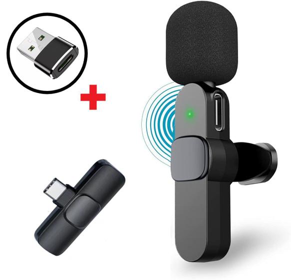Imagem de Microfone Lapela Wireless Sem fio Para Android USB A Plug In Play para Computador c/ adaptador