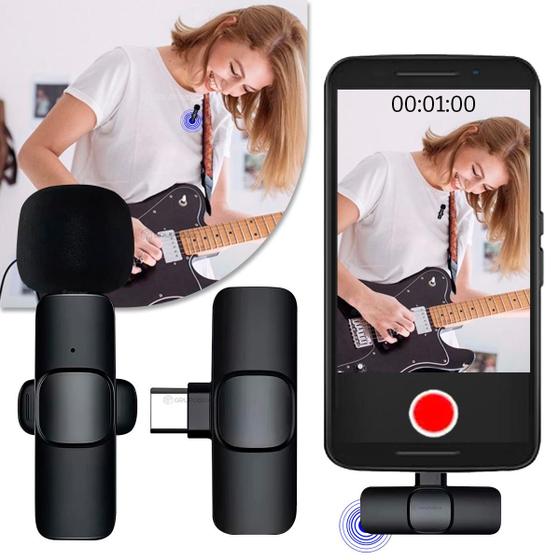 Imagem de Microfone Lapela Wireless Sem Fio Tipo C P/ Samsung Xiaomi