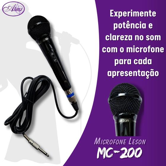 Imagem de Microfone Leson Dinâmico MC200 Preto Com Cabo de 3 Metros