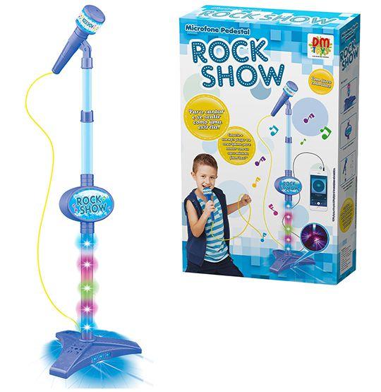 Imagem de Microfone Musical Infantil Com Pedestal Rock Show Azul 88cm Cabo P2 + Luz A Pilha
