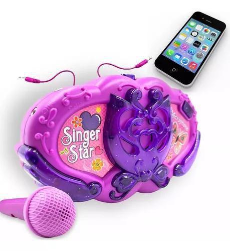 Imagem de Microfone Para Criança Infantil Com Pedestal Rosa Toca Mp3