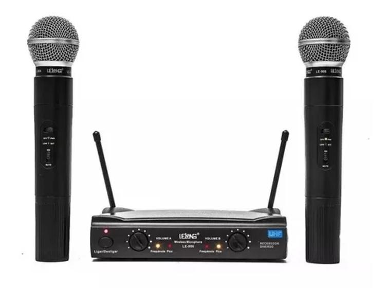 Imagem de Microfone S/ Fio Duplo Uhf50 Metros 906 110/220 Cor Preto