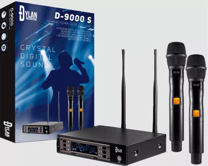 Imagem de Microfone S/ Fio Dylan Duplo Mão D9000S 200 Canais