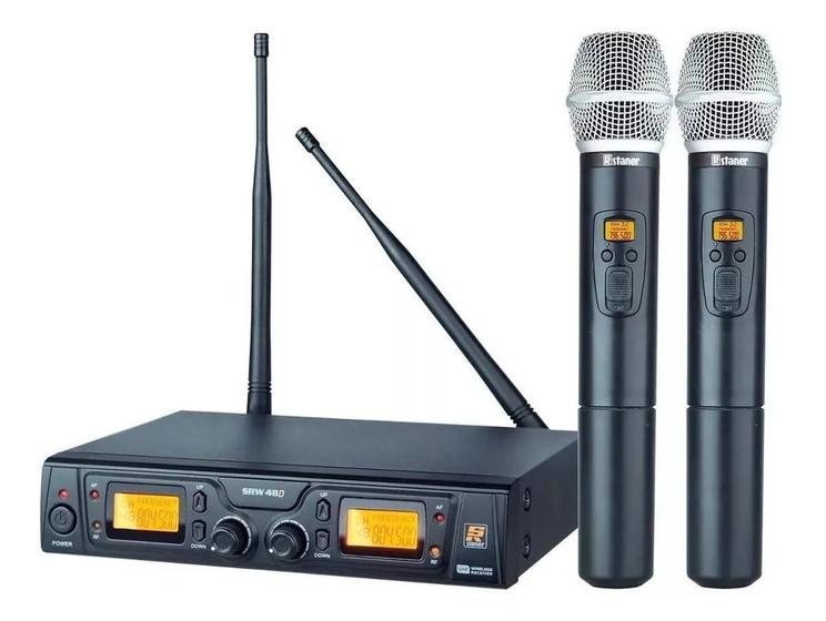 Imagem de Microfone S/ Fio Staner Uhf Duplo Mão Srw 48D / Ht48