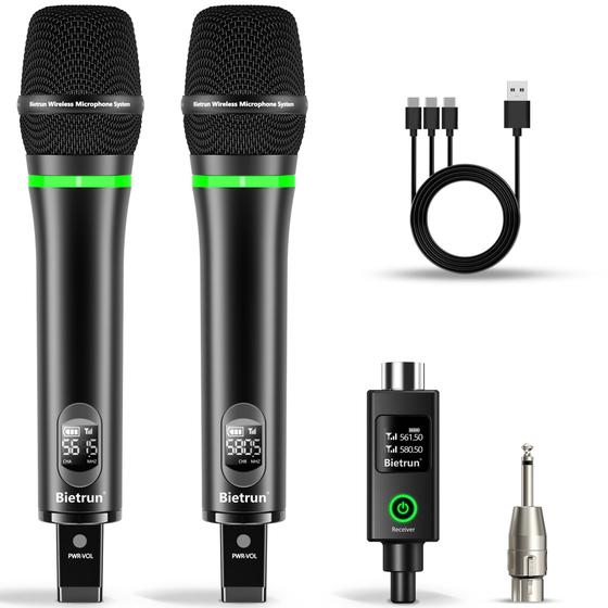 Imagem de Microfone Sem Fio Bietrun XLR Recarregável - Duplo e de Metal