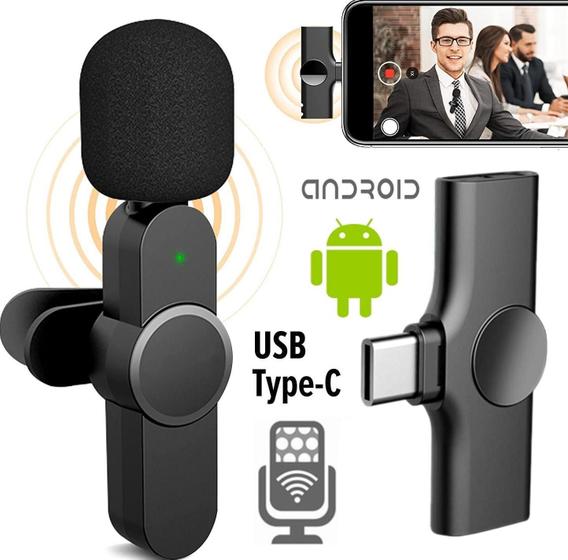 Imagem de Microfone Sem Fio De Lapela Para Celular Android Universal Usb Tipo C Profissional Gravação De Vídeo A Distância Live