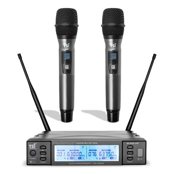 Microfone Sem Fio Dinâmico Duplo TSI BR8000-UHF Menor preço em Microfone Sem Fio Dinâmico Duplo TSI BR8000-UHF