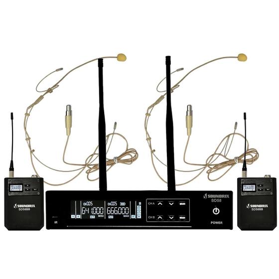 Imagem de Microfone Sem Fio Duplo de Cabeça UHF SD-58 BB - Soundrix