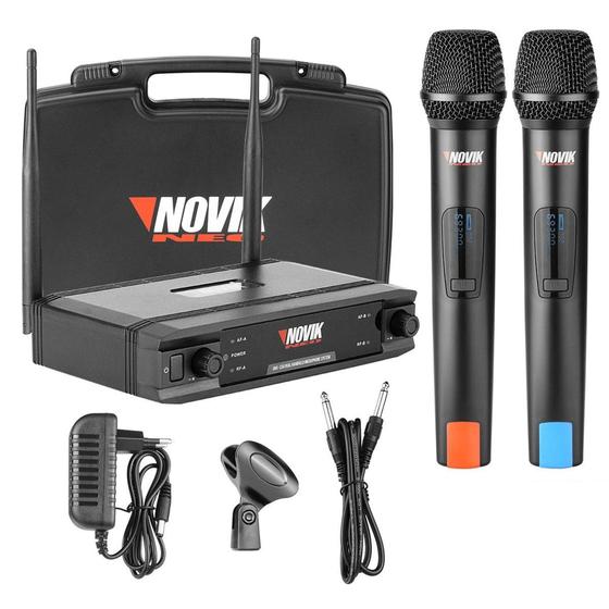 Imagem de Microfone Sem Fio Duplo De Mão Uhf Frequencia Variavel Com Auto Scan UNK-330 Novik