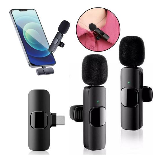 Imagem de Microfone Sem Fio Duplo Lapela Compátivel Android Profissional Cor Tipo C