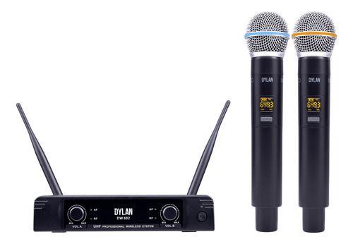 Imagem de Microfone Sem Fio Duplo Mão Uhf Dylan Dw-602 Max 52 Canais Digital - Preto