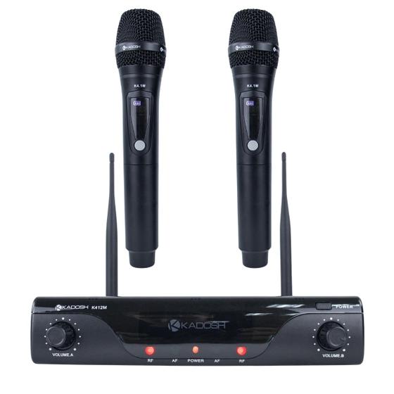 Microfone Sem Fio Kadosh Duplo Mão UHF Recarregável K412M Menor preço em Microfone Sem Fio Kadosh Duplo Mão UHF Recarregável K412M