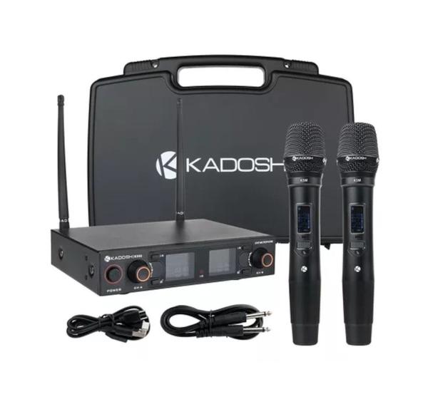 Imagem de Microfone sem fio kadosh k502m mao duplo pilhas recaregavel