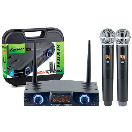 Microfone Sem Fio Karsect KRD200 DR Mão Duplo Recarregável Menor preço em Microfone Sem Fio Karsect KRD200 DR Mão Duplo Recarregável