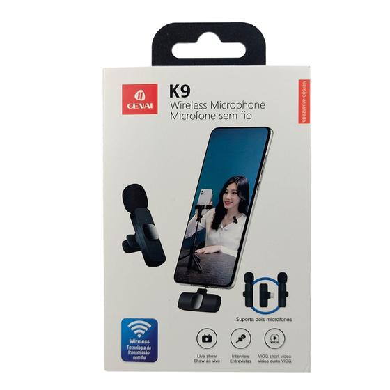 Microfone Sem Fio Lapela 2 Duplo K9 Original - Genai Menor preço em Microfone Sem Fio Lapela 2 Duplo K9 Original - Genai