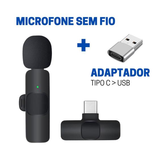 Imagem de Microfone Sem Fio Plug And Play + Adaptador Tipo C Para USB