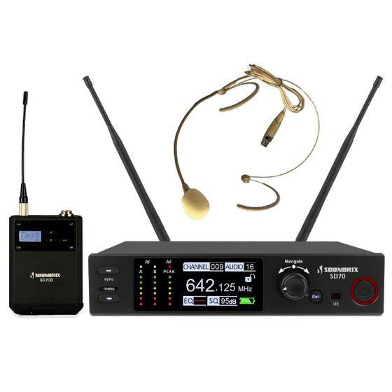 Imagem de Microfone Sem Fio Profissional de Cabeça UHF SD-70 B - Soundrix