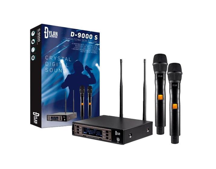 Imagem de Microfone sem fio Profissional Dylan  Multi frequencia  Duplo 2 bastões  D9000S POWER
