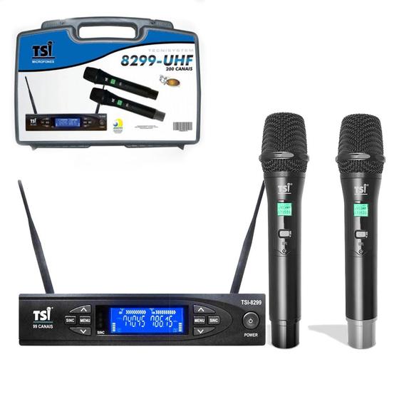Microfone Sem Fio TSI Duplo TSI-8299 UHF 200 Canais Menor preço em Microfone Sem Fio TSI Duplo TSI-8299 UHF 200 Canais
