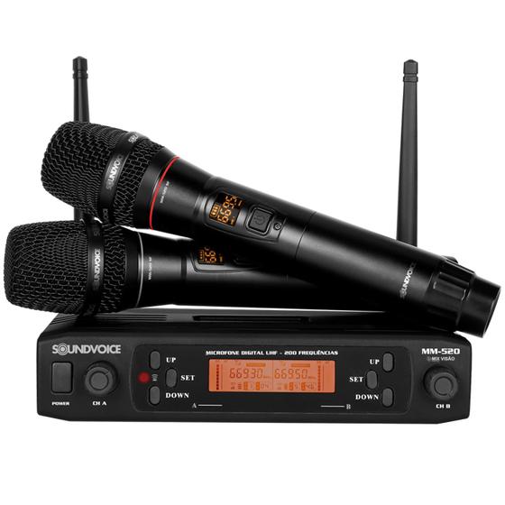 Imagem de microfone sem fio UHF duplo com bateria Soundvoice MM-520SF