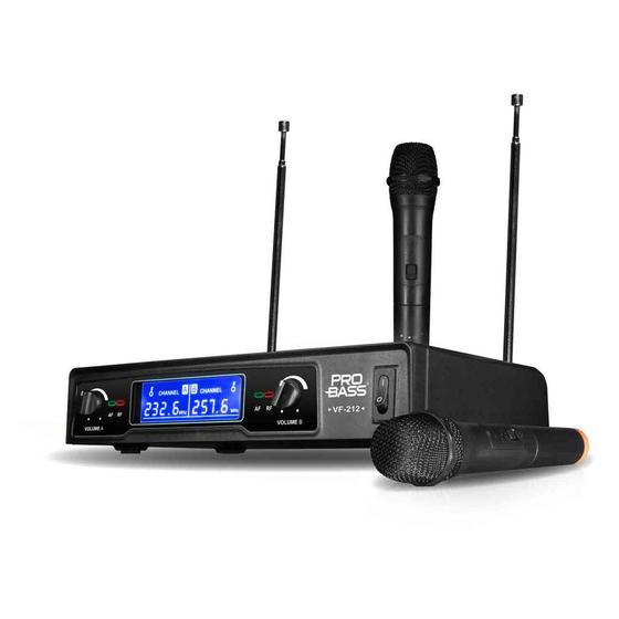 Imagem de Microfone Sem Fio Wireless Duplo Pro Bass VF 212 VHF