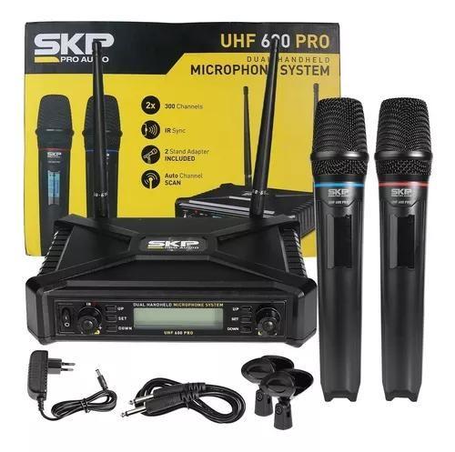 Imagem de Microfone SKP Profissional Sem Fio UHF600 Pro Duplo c/ Case
