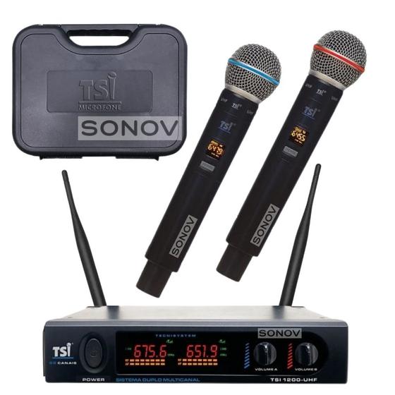 Imagem de Microfone tsi 1200 sem fio duplo bastao digital 96 frequencias