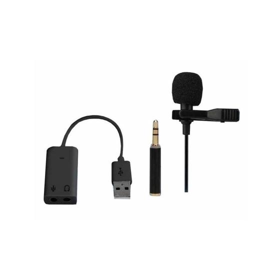 Imagem de Microfone Ultramini com clip para celular + Adaptador USB para PC e Fone