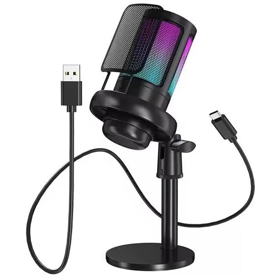 Imagem de Microfone USB de estúdio profissional para PC RGB Streaming Gravação Jogos Videos