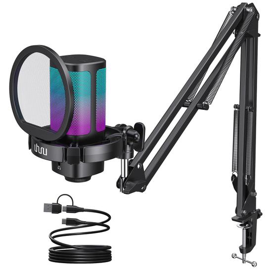 Imagem de Microfone USB Gamer UHURU UM2S com Iluminação RGB para PC e PS4/5 - Ideal para Podcast