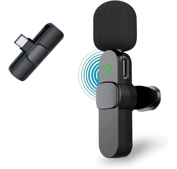 Imagem de Microfone Wireless Lapela Sem Fio Android Tipe C - Preto