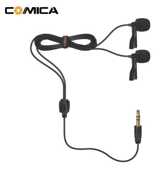 Imagem de Microfones de Lapela Duplo Comica CVM-D02B Omnidirecional para Câmeras e SmartPhones (6.0m)