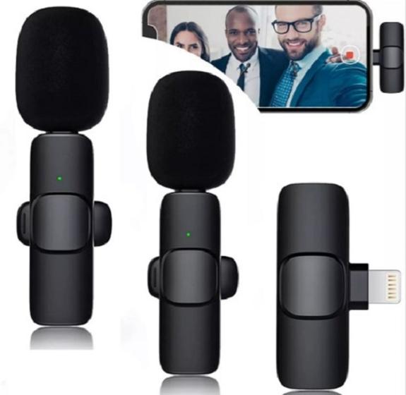 Imagem de Microfones Wireless Microphone Sem fios Lapela Duplo Dinâmico ConectorIphone cor preto - lightning