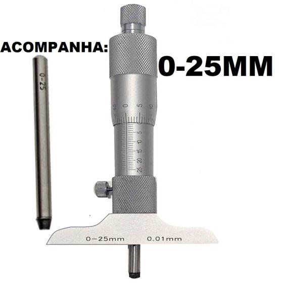 Imagem de Micrometro Para Milimetro De Profundidade Interno Graduação 0,01mm Com Estojo 0-25 ou 0-50 ou 0-75 ou 0-100 ou 0-150mm
