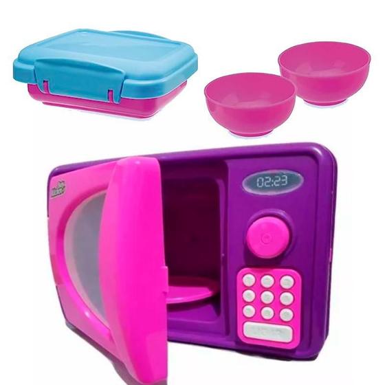 Imagem de Microondas Brinquedo Luz Som ul Rosa Infantil Mini Cozinha